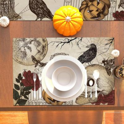 Yuanhao Lot de 4 sets de table gothiques pour Halloween (30 x 45 cm), décorations d'Halloween avec roses et crânes du Jour des mor