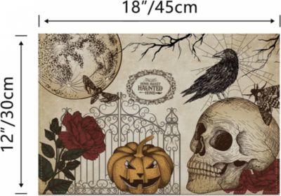 Yuanhao Lot de 4 sets de table gothiques pour Halloween (30 x 45 cm), décorations d'Halloween avec roses et crânes du Jour des mor