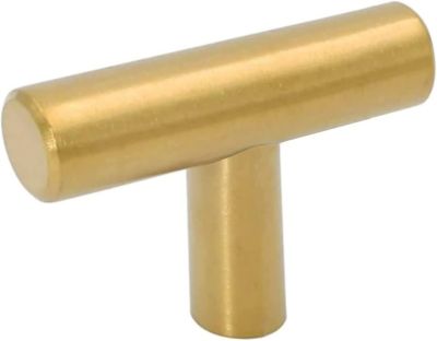 Yuanhao Lot de 5 boutons d'armoire dorés en laiton brossé pour tiroir de 5,1 cm - Poignées à trou unique pour portes de placard de