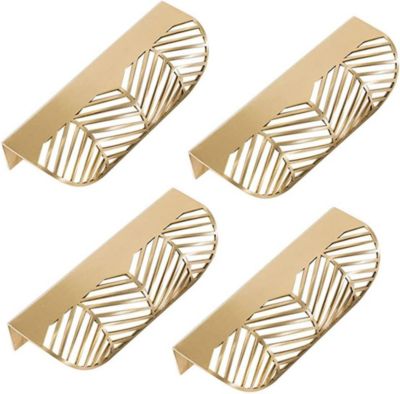Yuanhao Poignées De Placard Dorées 4 Pièces En Forme De Feuille Poignées De Meuble En Laiton or Poignées De Meubles Porte De Cuisi