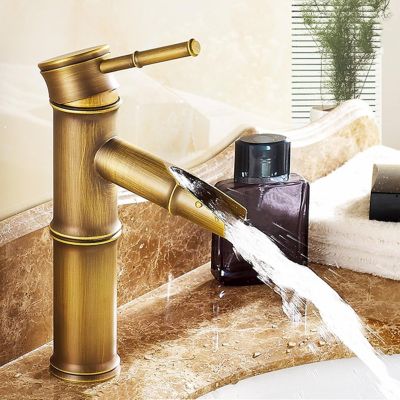 Yuanhao Robinet en bambou antique en bronze vintage - Mitigeur Lavabo Cascade - doré Mitigeur - pour Lave-Mains