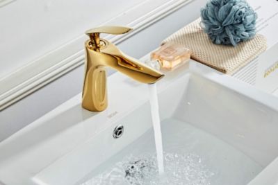 Yuanhao Robinet Salle de Bain - doré Mitigeur - Mitigeur lavabo - pour Lave-Mains - Robinet Simple de Lavabo