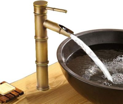 Yuanhao Robinet Salle de Bain - doré Mitigeur - Robinet en bambou antique en bronze vintage - pour Lave-Mains - Mitigeur Lavabo Ca