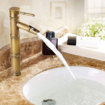 Yuanhao Robinet Salle de Bain - doré Mitigeur - Robinet en bambou antique en bronze vintage - pour Lave-Mains - Mitigeur Lavabo Ca