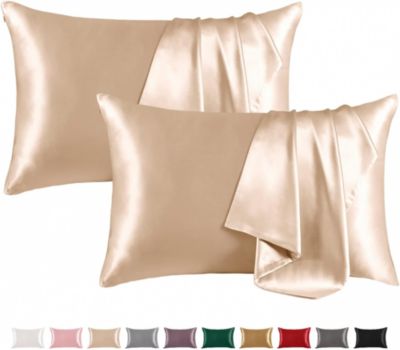 Yuanhao Taie d'oreiller solide en satin 2 pièces, housse de coussin, 51 x 66 cm, champagne