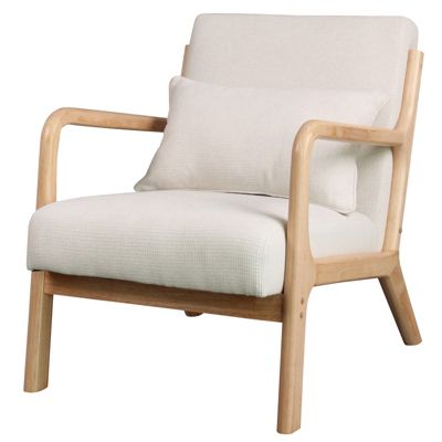 ZACK-Fauteuil en bois naturel et tissu Trendy Ecru