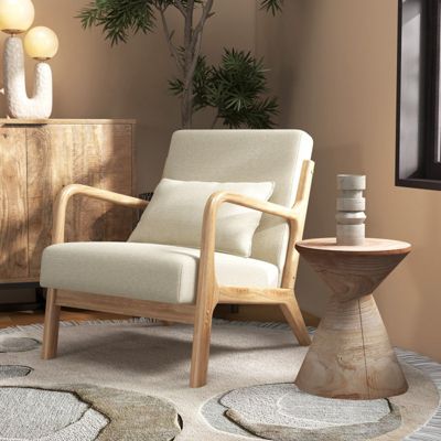 ZACK-Fauteuil en bois naturel et tissu Trendy Ecru