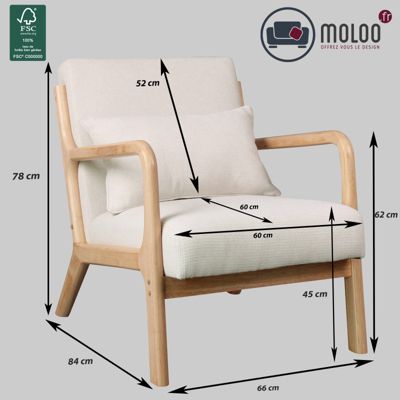 ZACK-Fauteuil en bois naturel et tissu Trendy Ecru