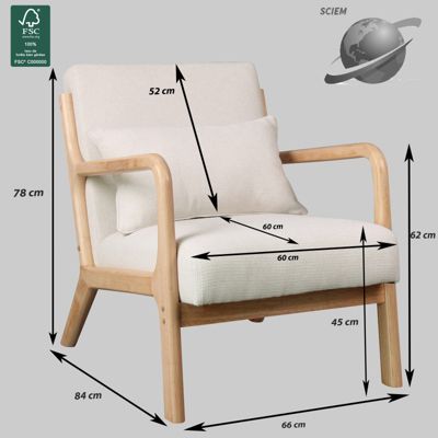ZACK-Fauteuil en bois naturel et tissu Trendy Ecru