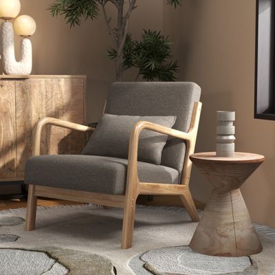 ZACK-Fauteuil en bois naturel et tissu Trendy Taupe