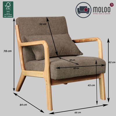 ZACK-Fauteuil en bois naturel et tissu Trendy Taupe