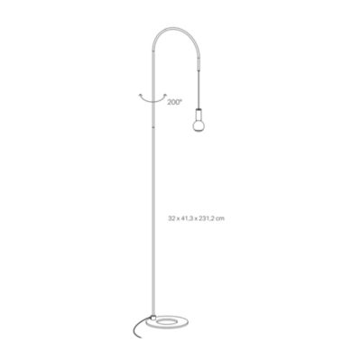 Zafferano - Lampadaire Filo, Orientable À 200, Métal Peint, Ampoule E27 Max 60W Incluse, H 231Cm - Blanc