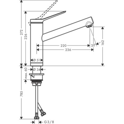 Zesis M33 Mitigeur de cuisine 160, installation devant une fenêtre, 1 jet chromé HANSGROHE 74805000