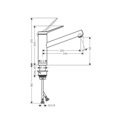 Zesis M33 Mitigeur de cuisine 160, installation devant une fenêtre, 1 jet chromé HANSGROHE 74805000
