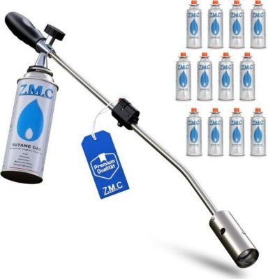 ZMC Désherbant 2,5 kW + 12 cartouches de gaz de 227 g, brûleur de mauvaises herbes avec allumage piézoélectrique