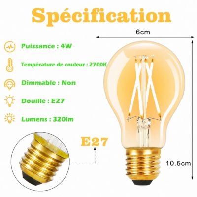 ZMH Ampoule LED A60 Vintage Edison Light Bulb 2700k Chambre à Coucher ...