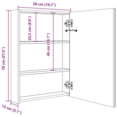 ZMH Armoire de salle de bain à miroir LED gris béton 50x13x70 cm