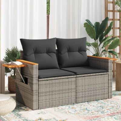 ZMH Canapé De Jardin 2 Places Avec Coussins Gris Résine Tressée