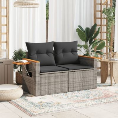 ZMH Canapé De Jardin 2 Places Avec Coussins Gris Résine Tressée