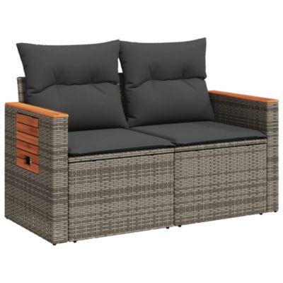 ZMH Canapé De Jardin 2 Places Avec Coussins Gris Résine Tressée
