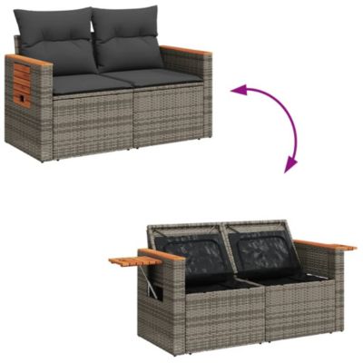 ZMH Canapé De Jardin 2 Places Avec Coussins Gris Résine Tressée