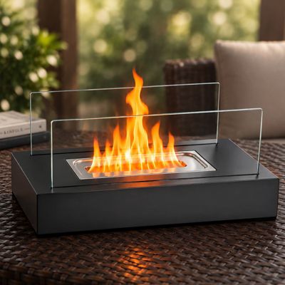 ZMH Cheminée éthanol De Table 35x18x15cm Avec Deux Abat-jours En Verre Trempé