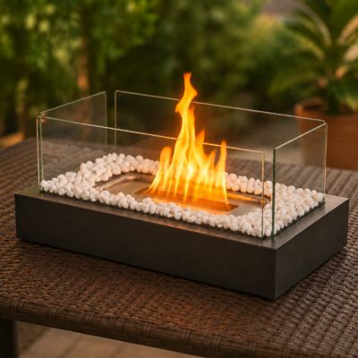 ZMH Cheminée éthanol De Table noir rectangle 35x18x15cm Avec Deux Abat-jours En Verre Trempé