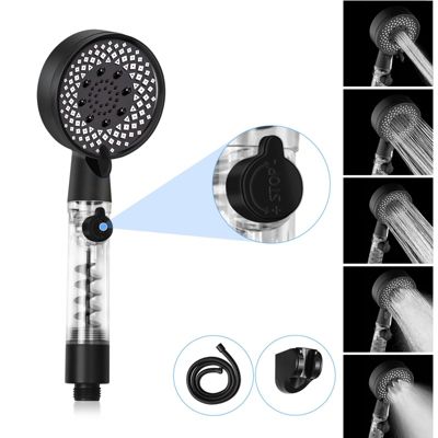 ZMH Douchette à main noire à économie d'eau avec flexible de 1,5 m pour salle de bain