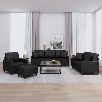 ZMH Ensemble de canapés 4 pcs avec coussins noir similicuir