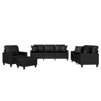 ZMH Ensemble de canapés 4 pcs avec coussins noir similicuir