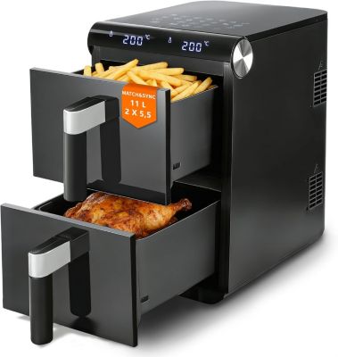 ZMH Friteuse Sans Huile Air Fryer Noir 11l 2800w Dualzone Max Avec Écran Tactile Et Minuterie