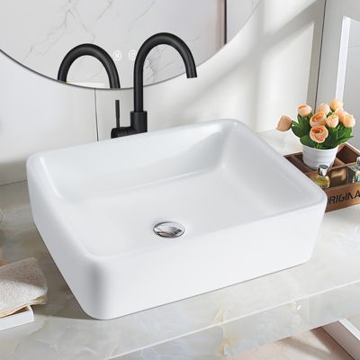 ZMH Lavabo Carré Céramique à Poser, 40x30x13cm, Effet Lotus, Blanc