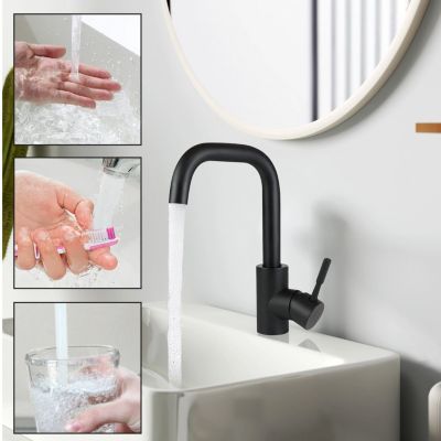 ZMH Mitigeur de lavabo noir extractible en acier inoxydable pour salle de bain