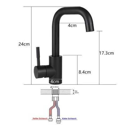 ZMH Mitigeur de lavabo noir extractible en acier inoxydable pour salle de bain
