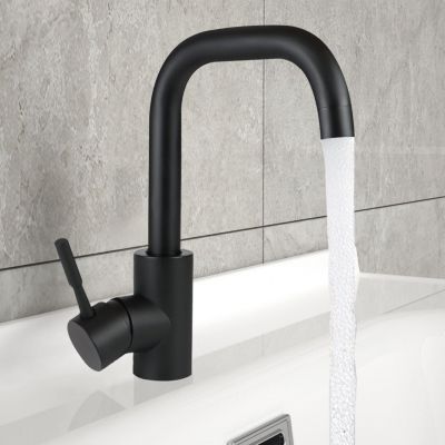 ZMH Mitigeur de lavabo noir extractible en acier inoxydable pour salle de bain
