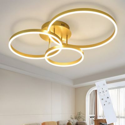 ZMH Plafonnier LED Dimmable Vintage 82cm Doré 74w Pour Chambre Avec Télécommande