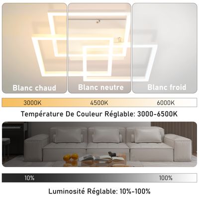 ZMH Plafonnier LED Moderne Blanc 3000-6500K pour Salon, Cuisine et Bureau