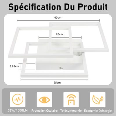 ZMH Plafonnier LED Moderne Blanc 3000-6500K pour Salon, Cuisine et Bureau