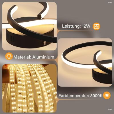 ZMH Plafonnier LED Moderne Noir 12w 3000k Pour Salon Et Couloir