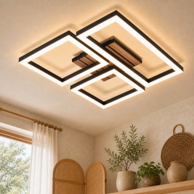 ZMH Plafonnier LED noir 21W 4000 K Plafonnier moderne Plafonnier bois pour cuisine