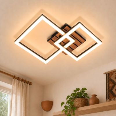 ZMH Plafonnier LED pour salon 14W 3000K Plafonnier noir design moderne bois pour chambre