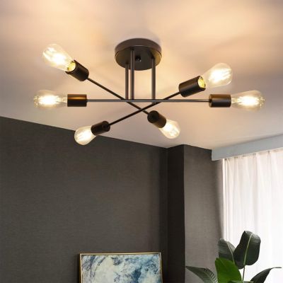 ZMH Plafonnier Noir - Luminaire Discret à 6 Bras, Lustre De Style Industriel Moderne Pour Cuisine