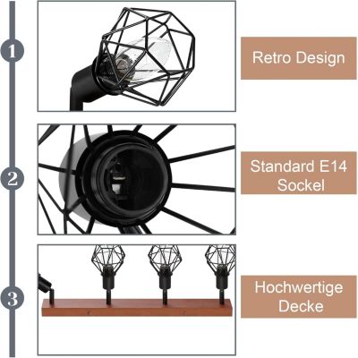 ZMH Plafonnier Noir Vintage Pivotant E14 pour Salon et Hall - Design Rétro Indus
