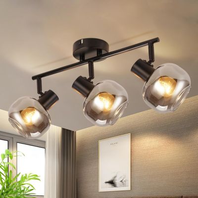 ZMH Plafonnier Rotatif 350 degrés en Verre Gris Fumé pour Salon et Cuisine