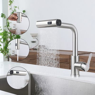 ZMH Robinet de cuisine extensible en inox avec douchette pivotante à 360 degrés et 2 jets