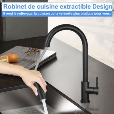 ZMH Robinet de Cuisine Noir en Acier Inoxydable avec Douche Extractible et Rotation 360 degrés