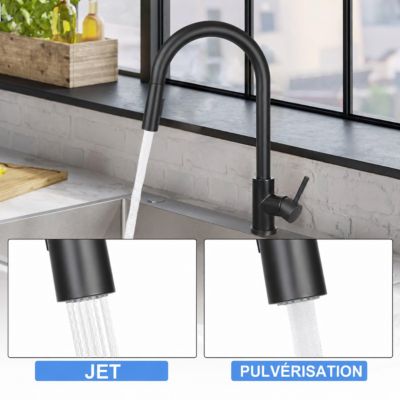 ZMH Robinet de Cuisine Noir en Acier Inoxydable avec Douche Extractible et Rotation 360 degrés