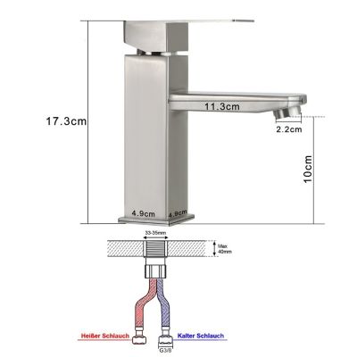 ZMH Robinet de lavabo en acier inoxydable haute pression avec mitigeur monocommande