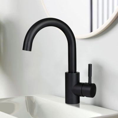 ZMH Robinetterie de lavabo rotatif en acier inoxydable noir avec mitigeur monocommande