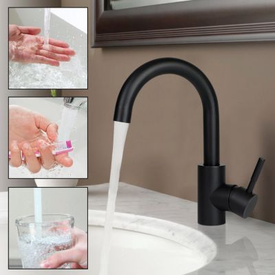 ZMH Robinetterie de lavabo rotatif en acier inoxydable noir avec mitigeur monocommande